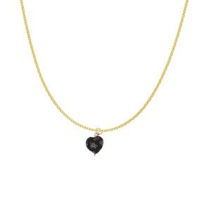 Black Floral Glass Heart Gold Charm Necklace